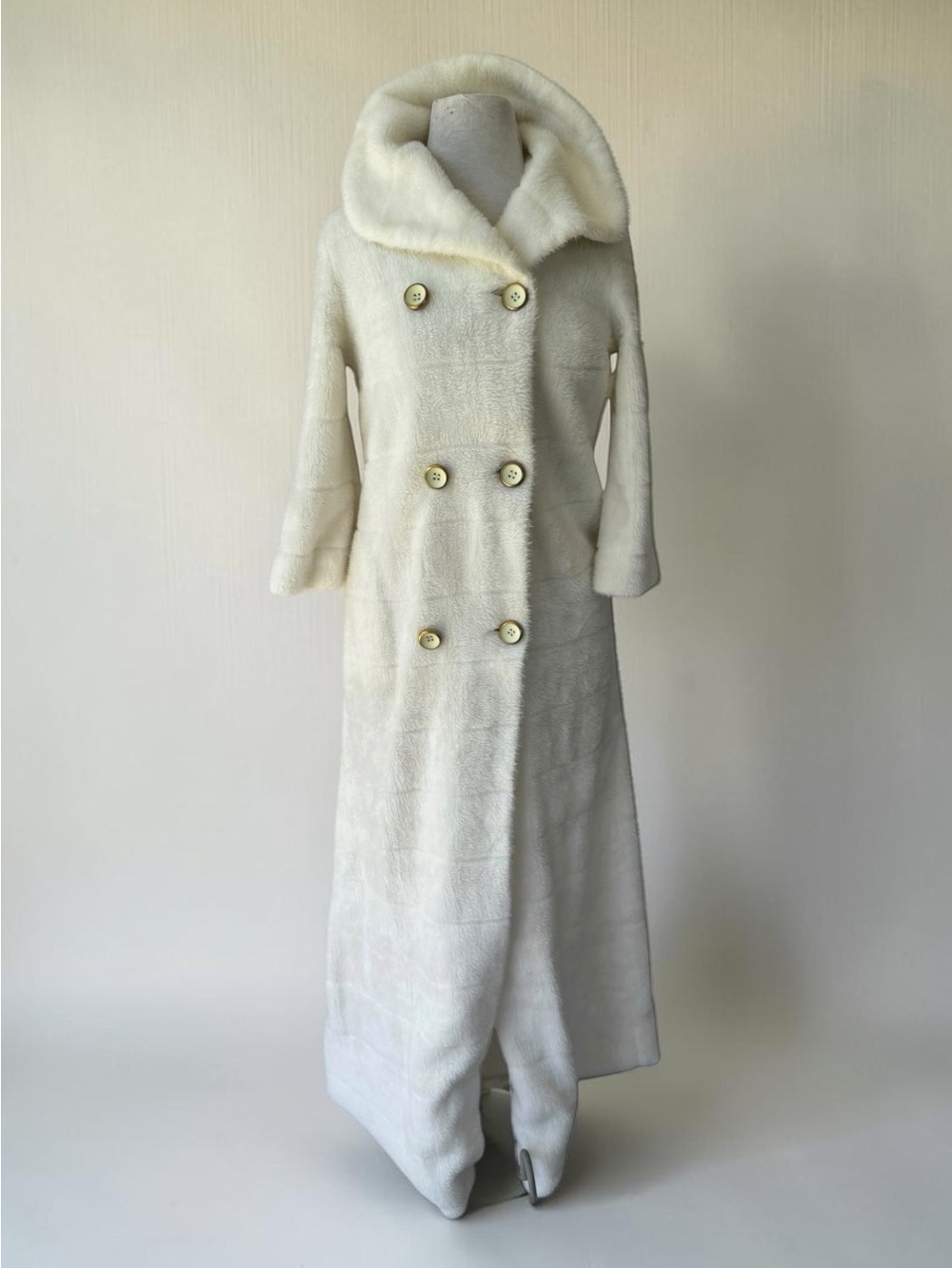 Vtg 60s Raymodes NY White Faux Fur Full Length Coat Sz S Bridal Classic 70s